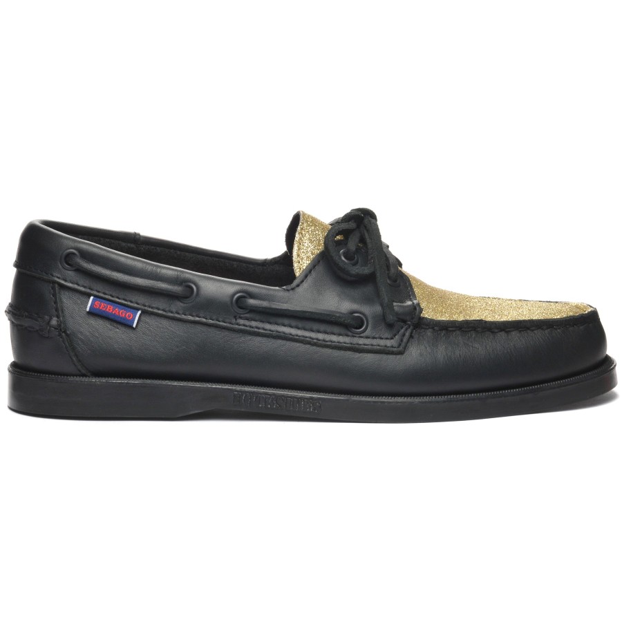 Women Sebago | Portland Vamp Glitter Woman - Black & Yellow Gold