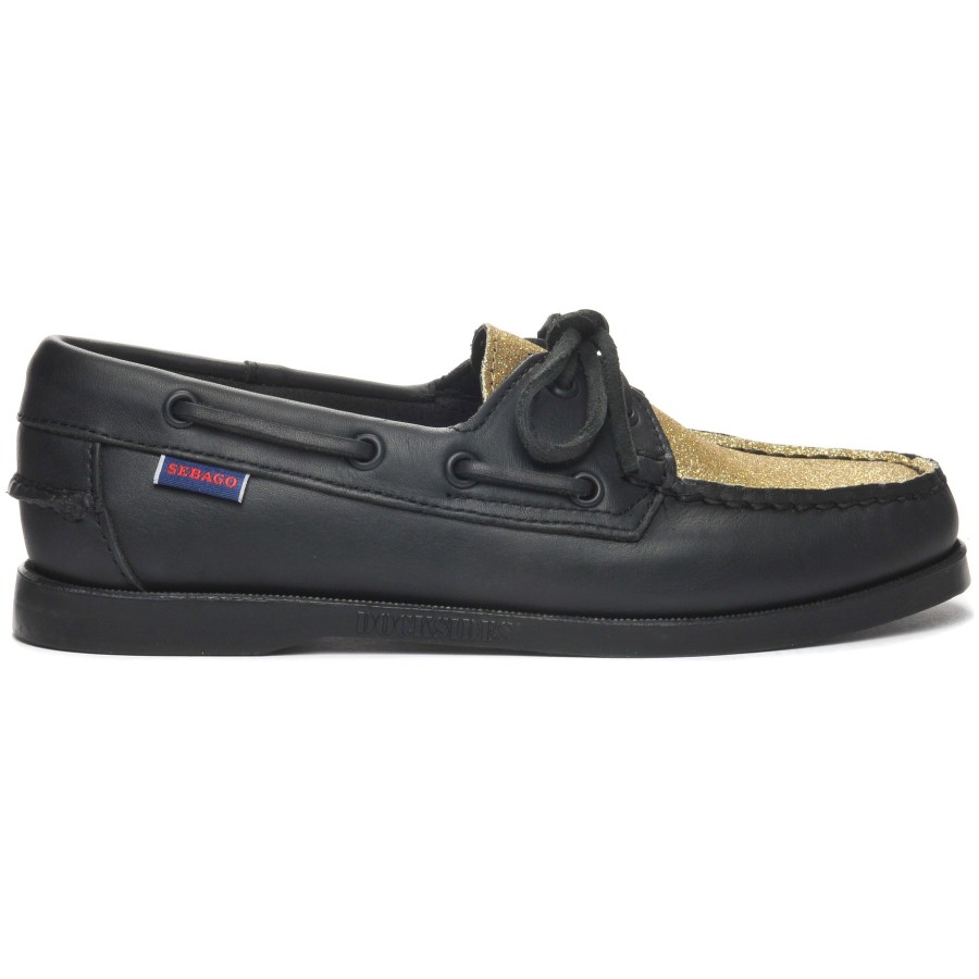 Women Sebago | Portland Vamp Glitter Woman - Black & Yellow Gold