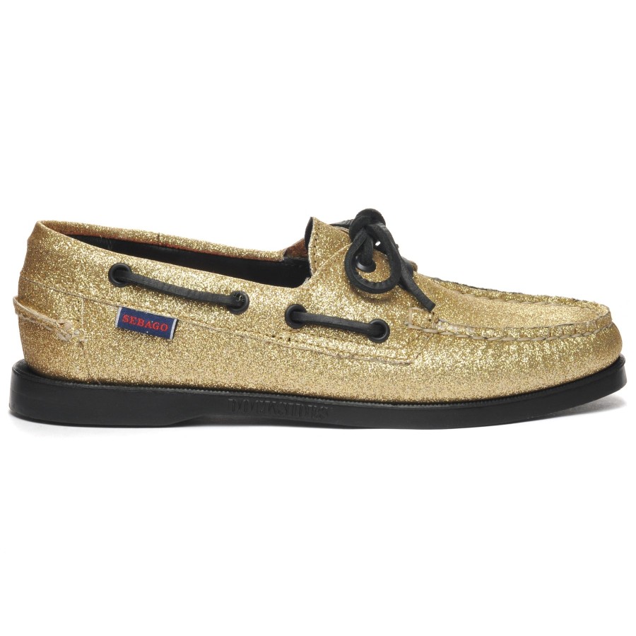 Women Sebago | Portland Glitter Woman - Yellow Gold & Black