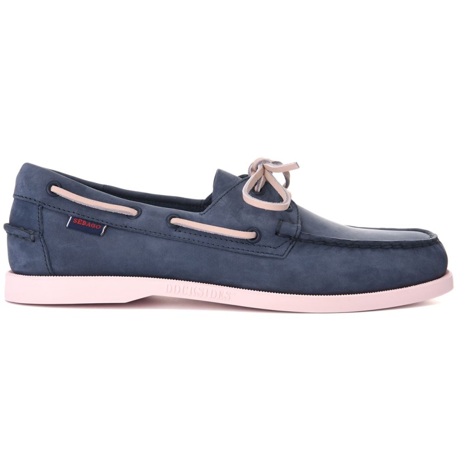 Men Sebago | Docksides Portland Nubuk - Navy Blue & Pink