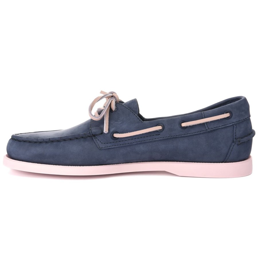 Men Sebago | Docksides Portland Nubuk - Navy Blue & Pink