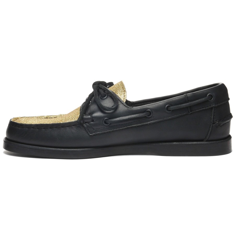 Men Sebago | Portland Vamp Glitter - Black & Yellow Gold