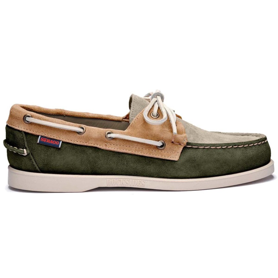 Men Sebago | Portland Jib - Green Thyme & Taupe & Cuoio