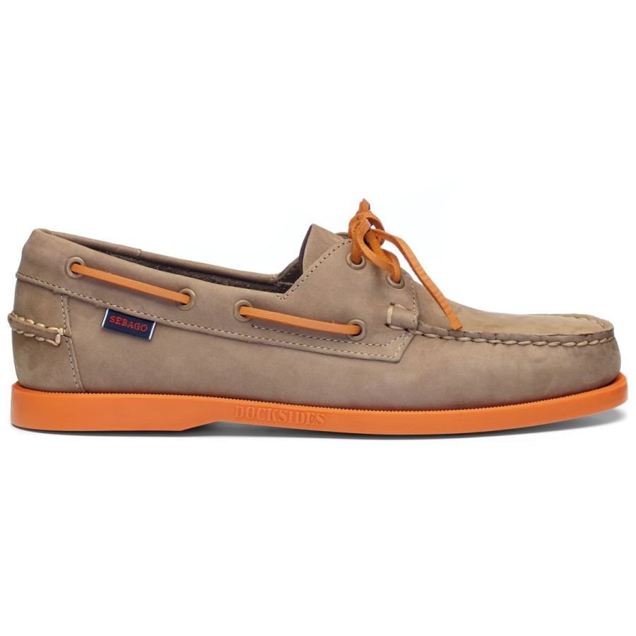 Men Sebago | Docksides Portland Nubuk - Taupe & Orange