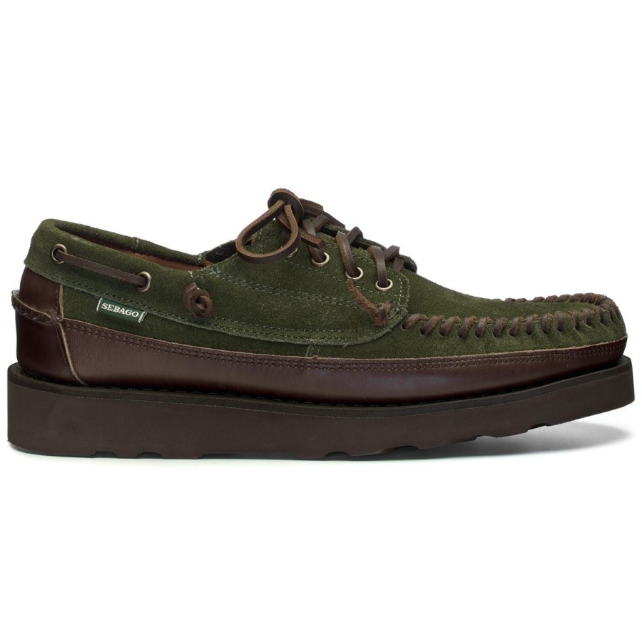 Men Sebago | Keuka Lea Canoe Moc - Dark Brown & Forest Green