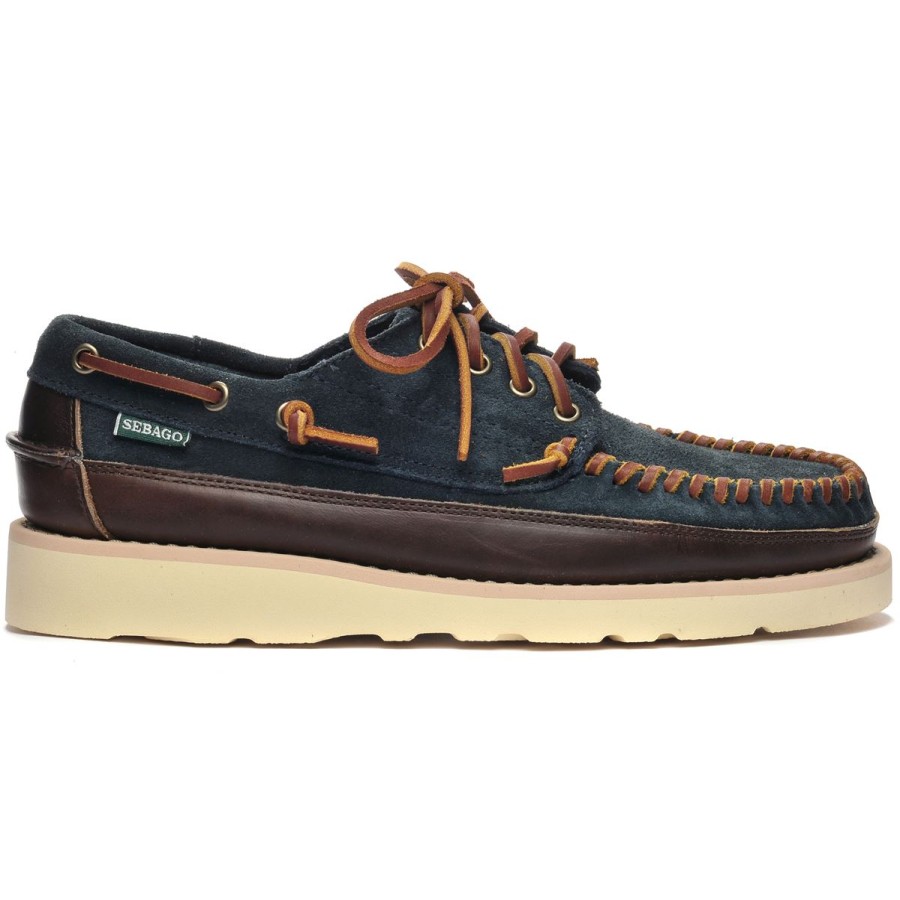 Men Sebago | Keuka Lea Canoe Moc - Navy Blue & Dark Brown